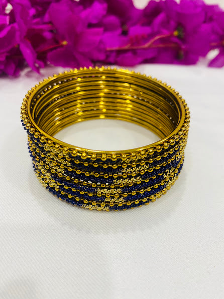 Trendy Blue Color with Ball Chain Linked Set Of Bangles For Women