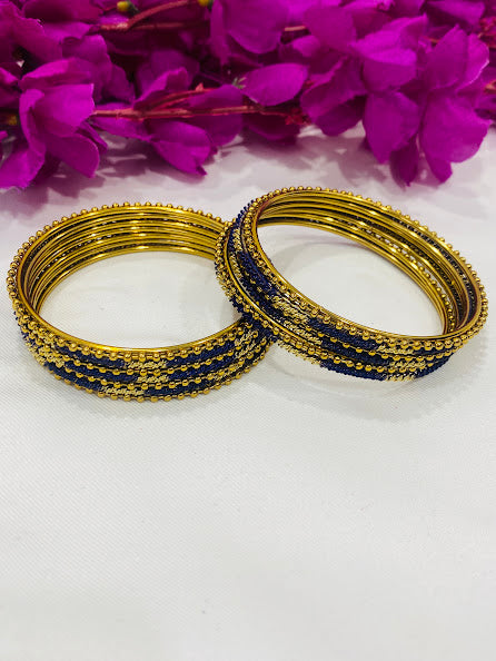 Trendy Blue Color with Ball Chain Linked Set Of Bangles For Women