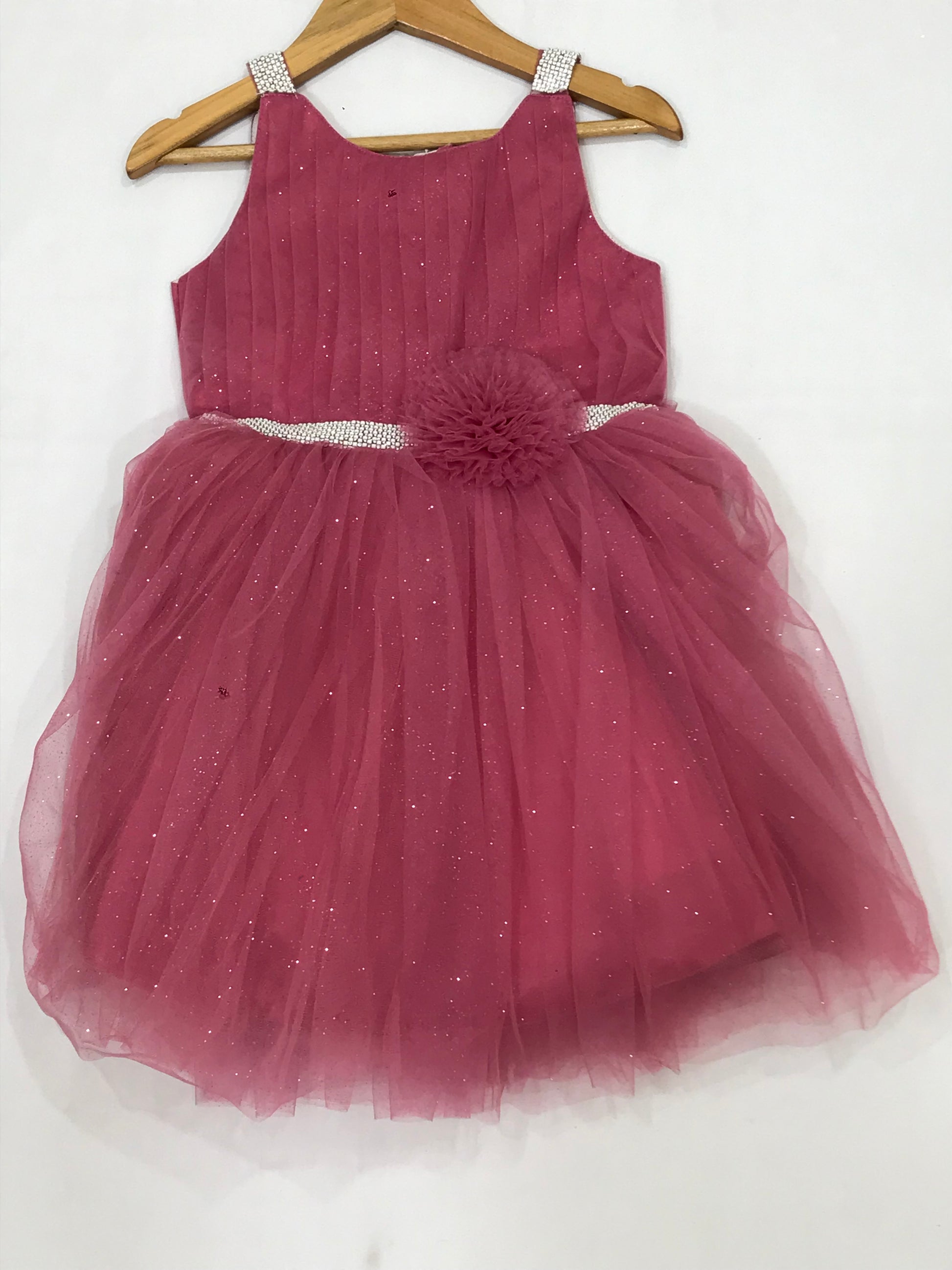  Wine Red Colored Kids Net Frock In USA