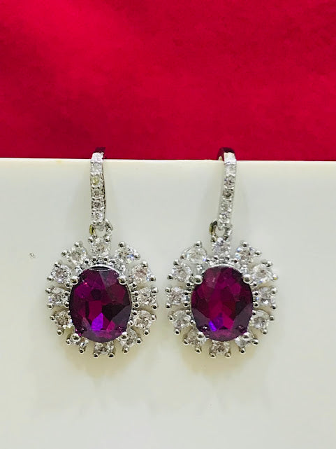 Beautiful Purple Color American Diamond Earrings