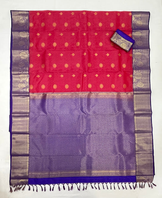 Red Color Pure Kanchi Silk With Gold Zari Work Saree In Yuma