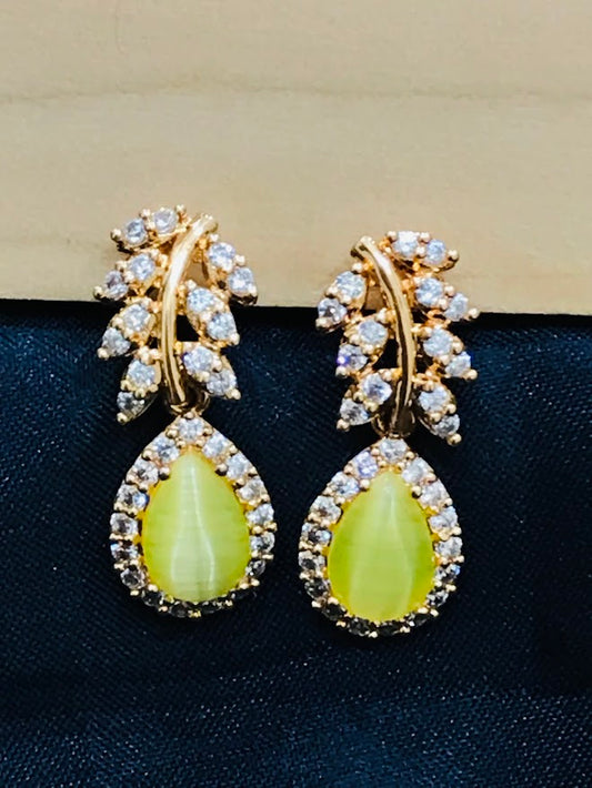 Beautiful Yellow Color American Diamond Earrings