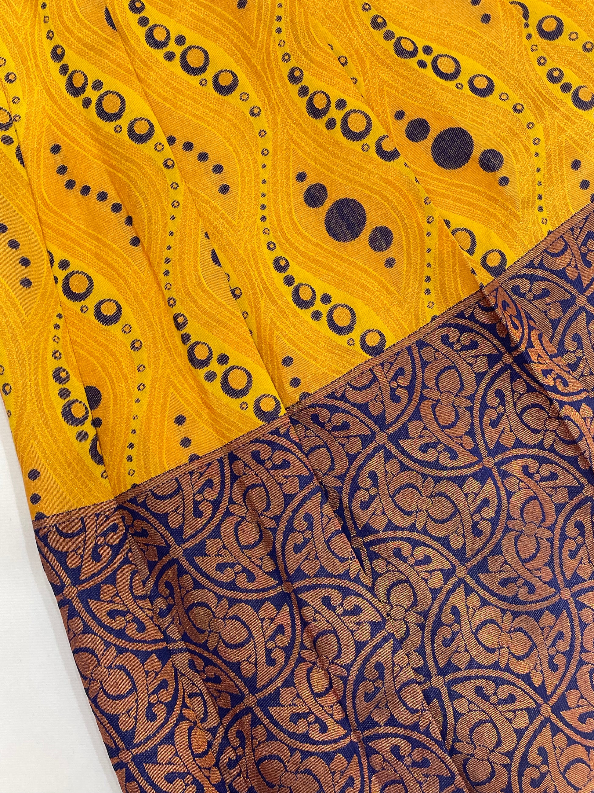 Yellow Colored Silk Langa Sets With Stone Work In Chandler