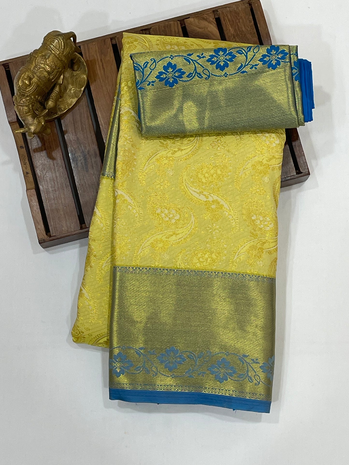 Charming Yellow Color Pure Kanchi Silk Gold Zari Work Saree Near Me