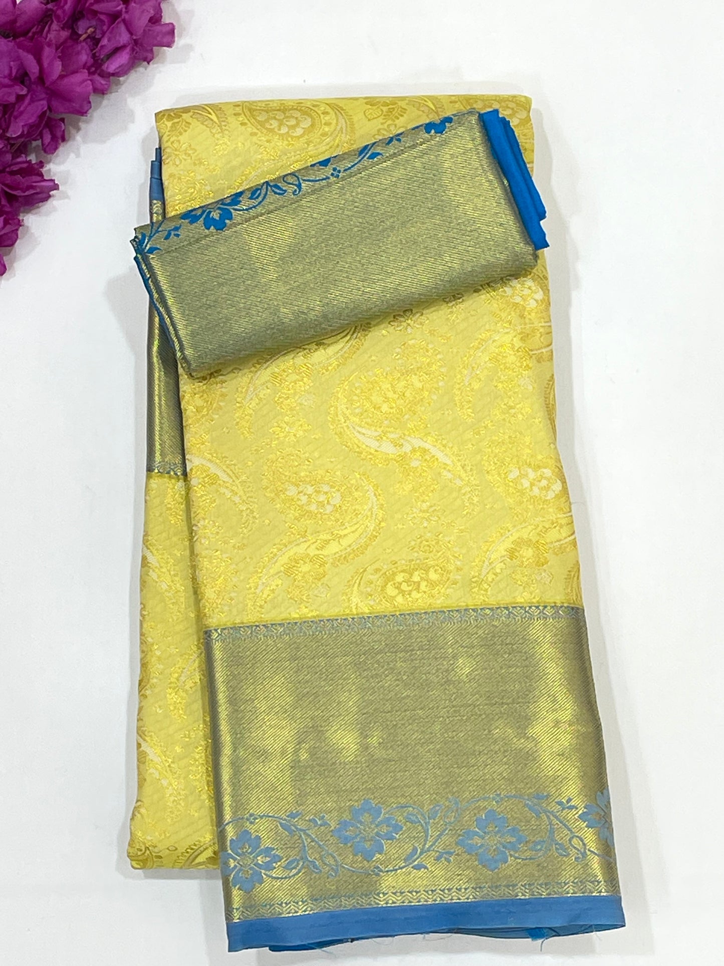 Charming Yellow Color Pure Kanchi Silk Gold Zari Work Saree For Women