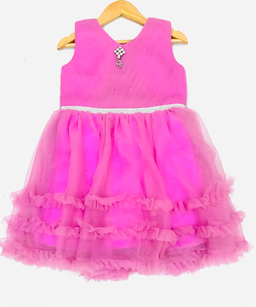 Pink Colored Kids Party Wear Net Frock Near Me