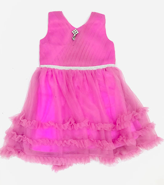 Alluring pink Colored Kids Party Wear Net Frock