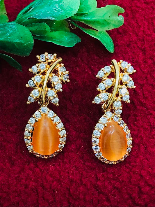 American Diamond Orange Color Beautiful Earrings