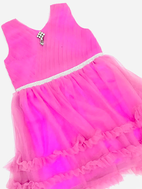 Pink Color Kids Party Wear Net Frock In Tempe