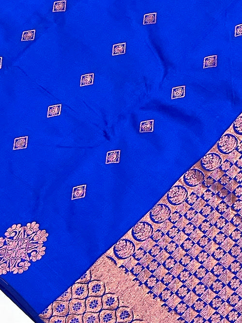 Blue Color Pure Kanchi Silk With Gold Zari Work Saree In Surprise