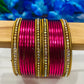 Pretty Pink Color Gold Tone Stone Studded Ethnic Style Thin Metal Bangle Sets