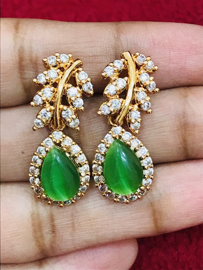 Attractive American Diamond Green Color Beautiful Earrings In Tempe