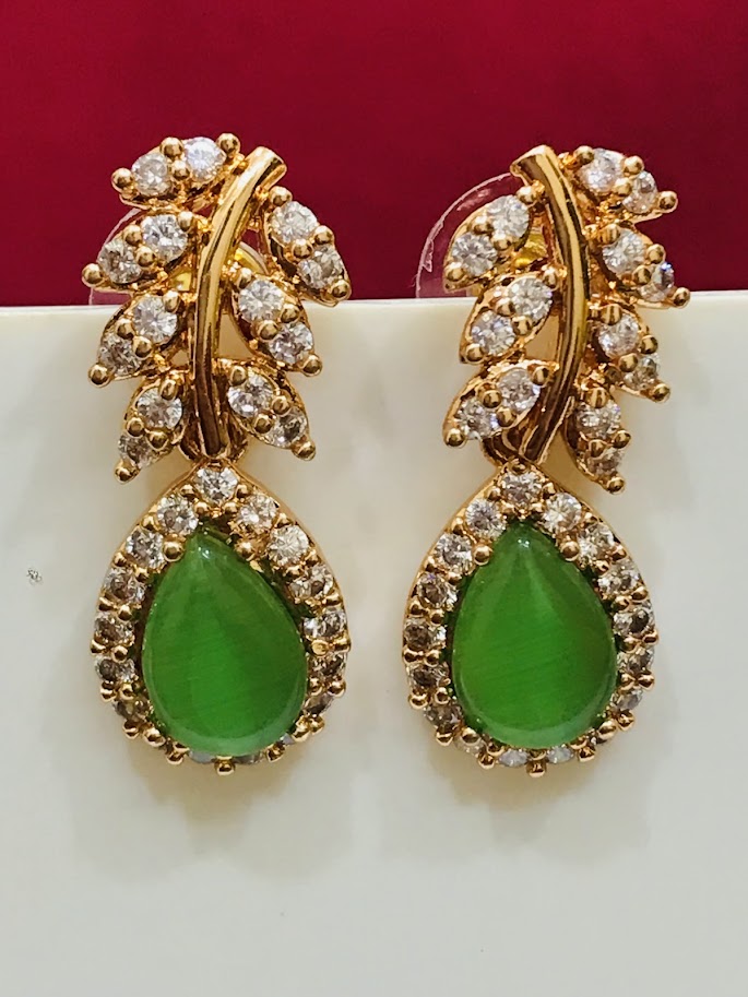 American Diamond Green Color Beautiful Earrings In USA