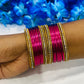 Pretty Pink Color Gold Tone Stone Studded Ethnic Style Thin Metal Bangle Sets