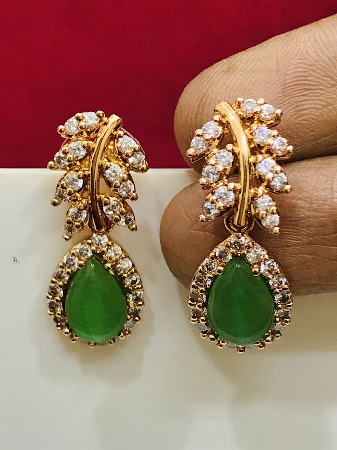 Attractive American Diamond Green Color Beautiful Earrings Near Me