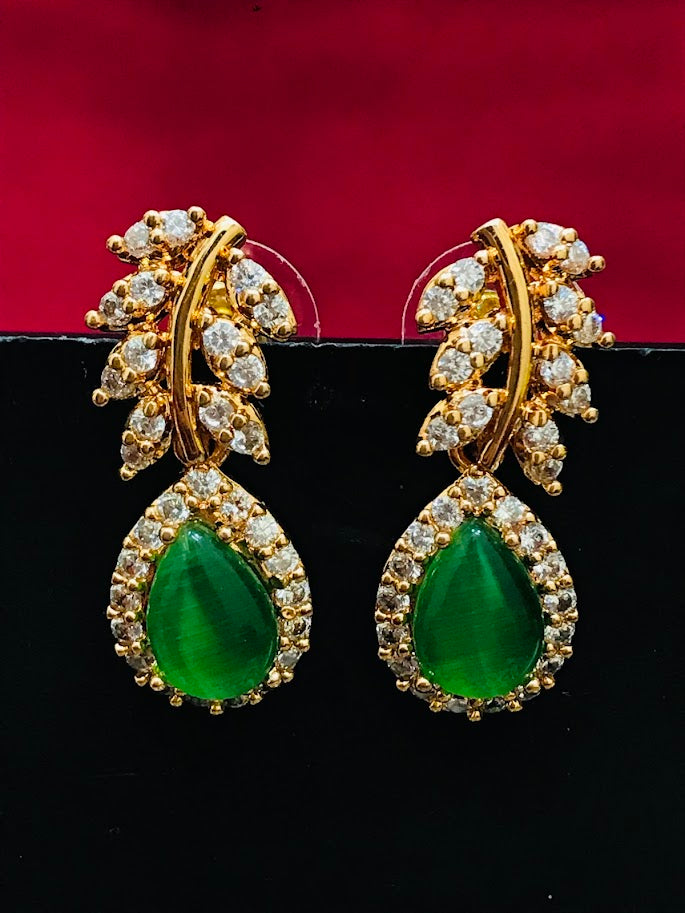 Attractive American Diamond Green Color Beautiful Earrings