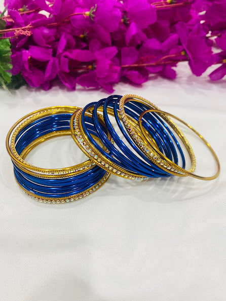Latest Ethnic Beads Studded Blue Color Shining Gorgeous Metal Bangle Sets