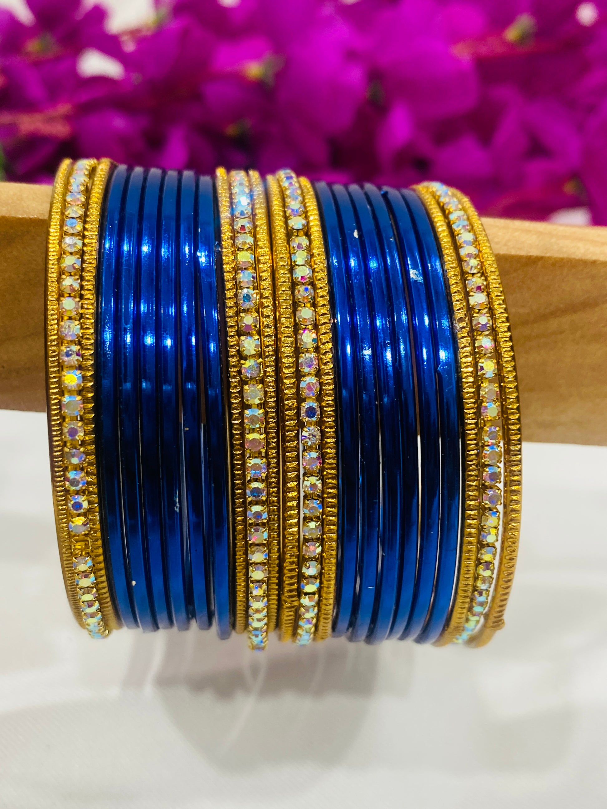 Latest Ethnic Beads Studded Blue Color Shining Gorgeous Metal Bangle Sets