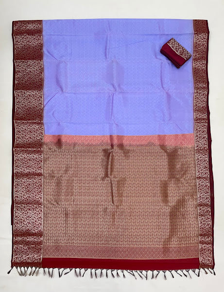 Lavender Color Pure Kanchi Silk With Silver Zari Work Saree In Yuma