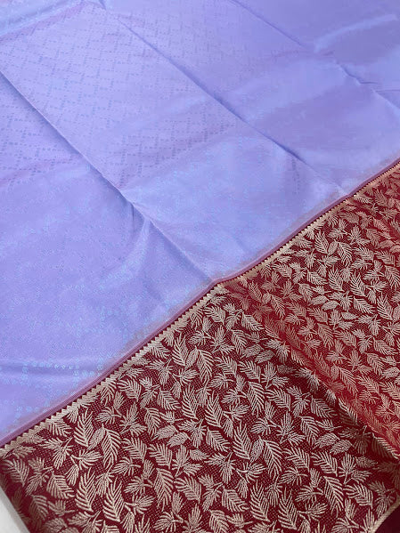Lavender Color Pure Kanchi Silk With Silver Zari Work Saree In Suncity
