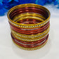 Latest Ethnic Beads Studded Beautiful Maroon Color Designer Metal Bangle Sets For Women