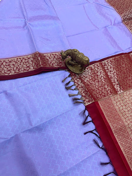 Lavender Color Pure Kanchi Silk With Silver Zari Work Saree In Tempe