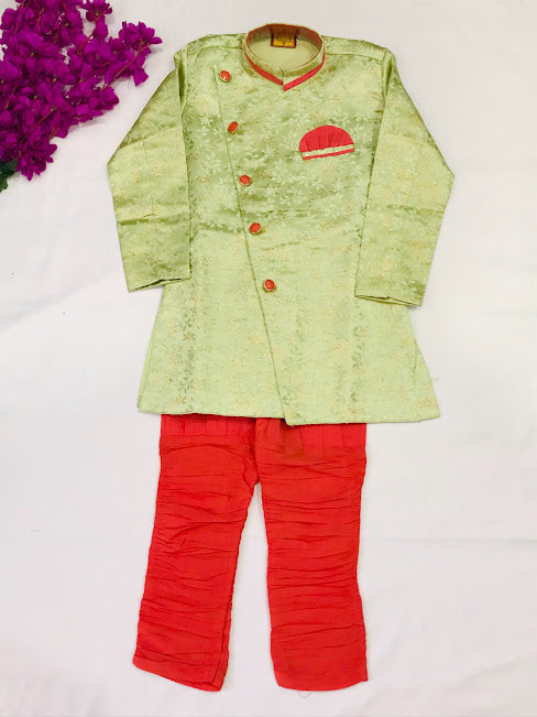 Gorgeous Light Green Color Ethnic Party Wear Boys Kurta With Pajama Sets