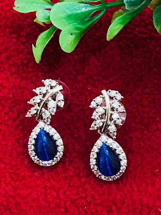 Beautiful Blue Color American Diamond Earrings