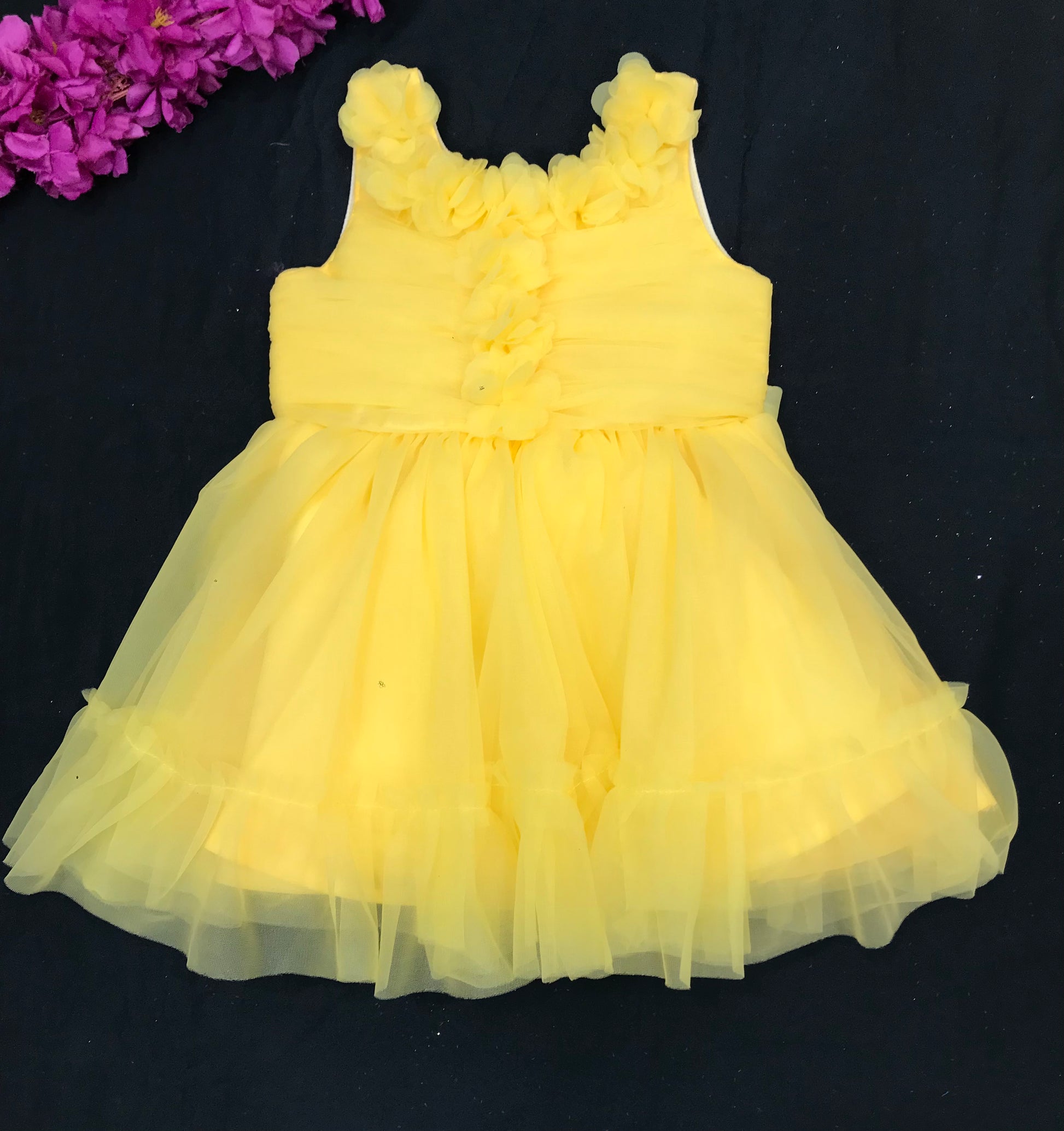 Alluring Yellow Colored Kids Party Wear Net Frock