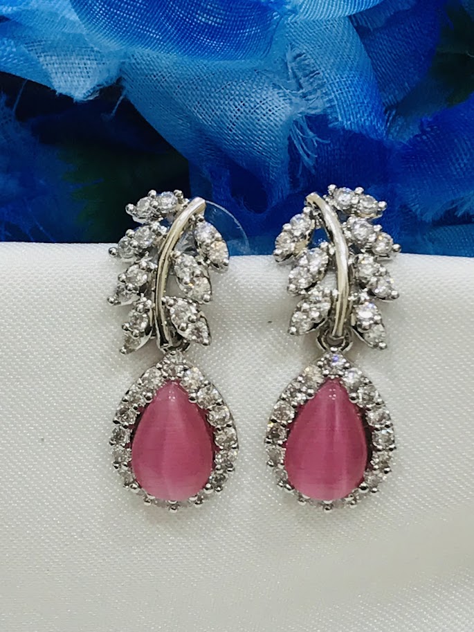 Beautiful Pink Color American Diamond Earrings In Williams