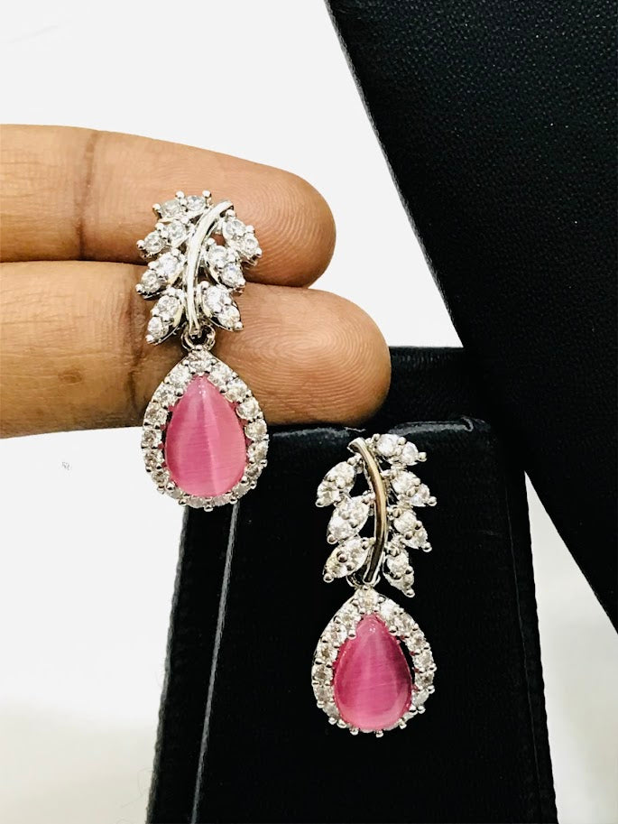 Beautiful Pink Color American Diamond Earrings In USA