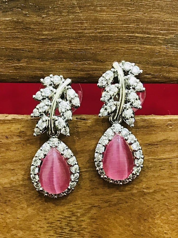 Beautiful Pink Color American Diamond Earrings Near Me