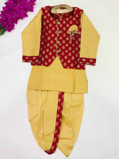Alluring Party Wear Maroon Color Boys Kurta Pajama Pant And Dhoti Style Pant