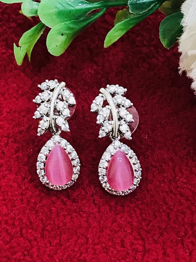 Beautiful Pink Color American Diamond Earrings