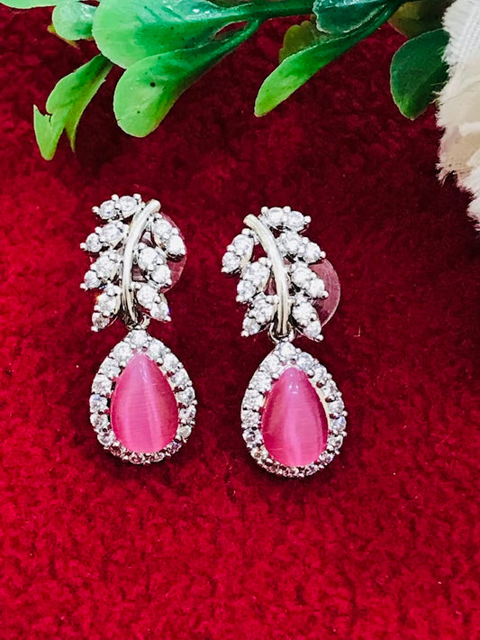 Beautiful Pink Color American Diamond Earrings