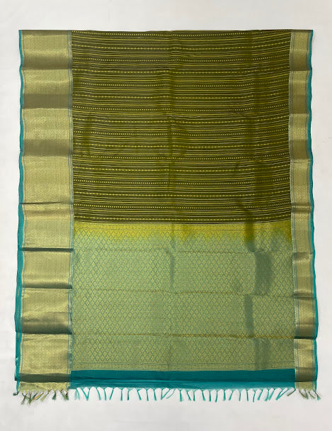 Green Color Kanchi Silk With Gold Zari Work Saree In Yuma