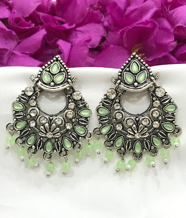 Attractive Pista Green Colored Oxidized Earrings In Phoenix