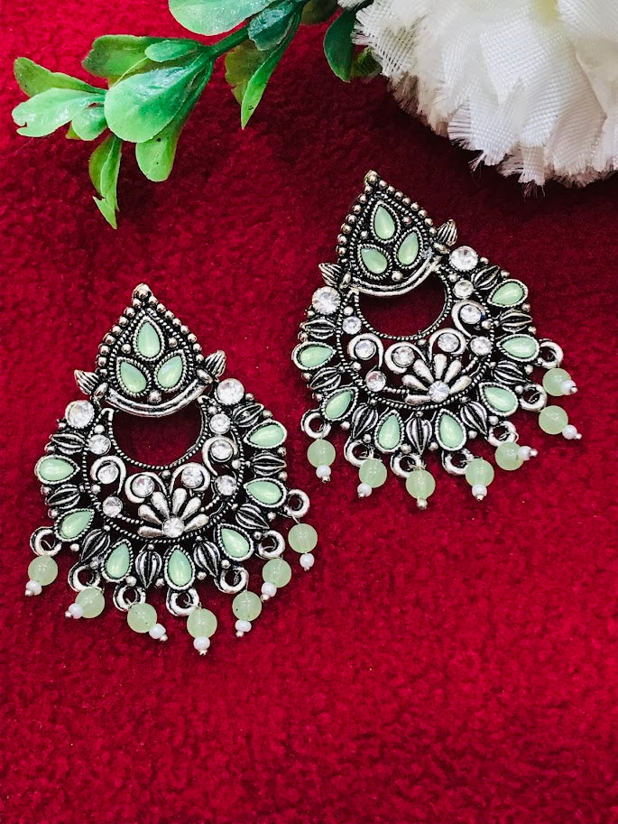 Attractive Pista Green Colored Oxidized Earrings