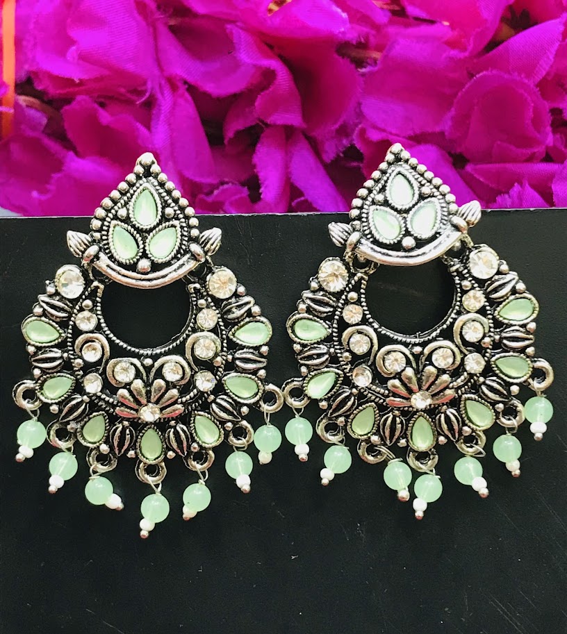 Pista Green Colored Oxidized Earrings In Chandler