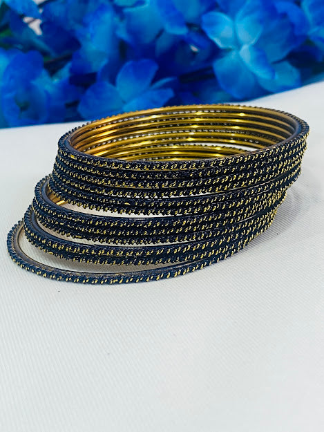 Dark Blue Color Bollywood Style Indian Fancy Thin  Gold Plated Bangles in USA