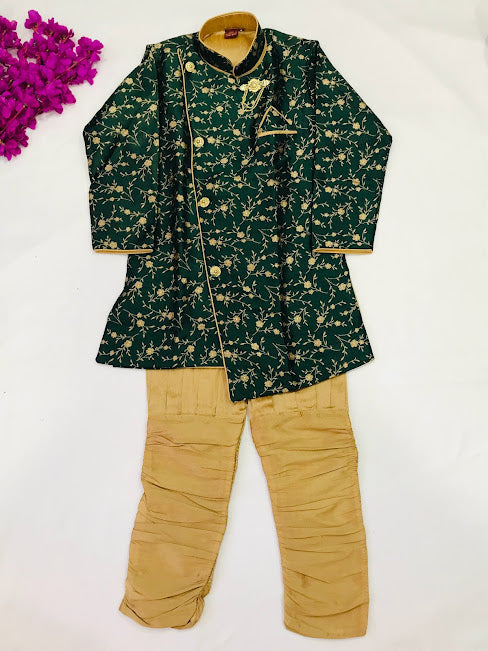 Fabulous Ethnic Kids Green Color Silk Kurta With Pajama Sets