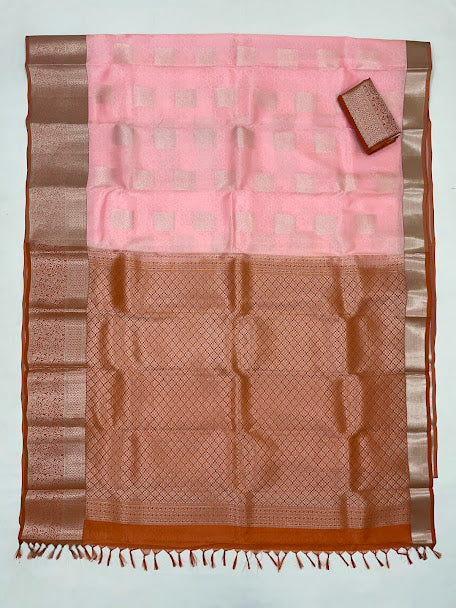 Pink Color Pure Kanchi Silk With Silver Zari Work Saree For Women In Arizona