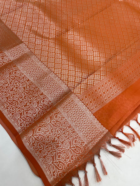 Pure Kanchi Silk With Silver Zari Work Saree In Phoenix