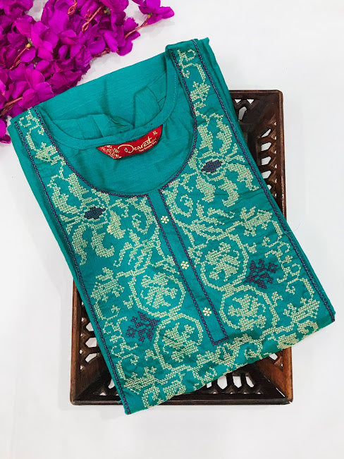 Gorgeous Teal Blue Color Rayon Kurti With Embroidery Work Near Me