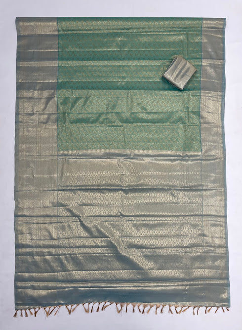 Sea Green Color Pure Kanchi Silk With Gold Zari Work Saree In Yuma