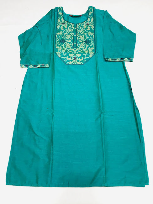 Gorgeous Teal Blue Color Rayon Kurti With Embroidery Work In USA