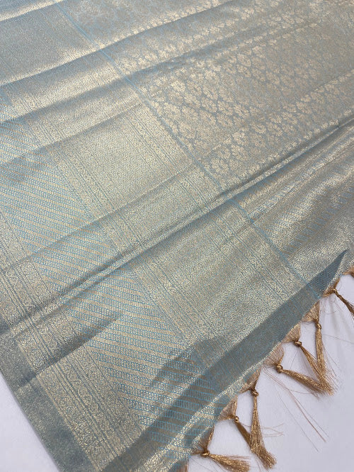Sea Green Color Pure Kanchi Silk With Gold Zari Work Saree In Tempe