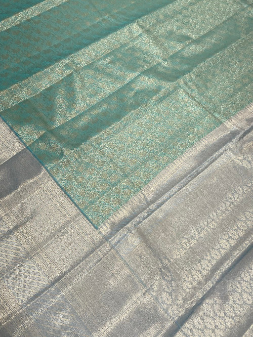 Sea Green Color Pure Kanchi Silk With Gold Zari Work Saree In Suncity
