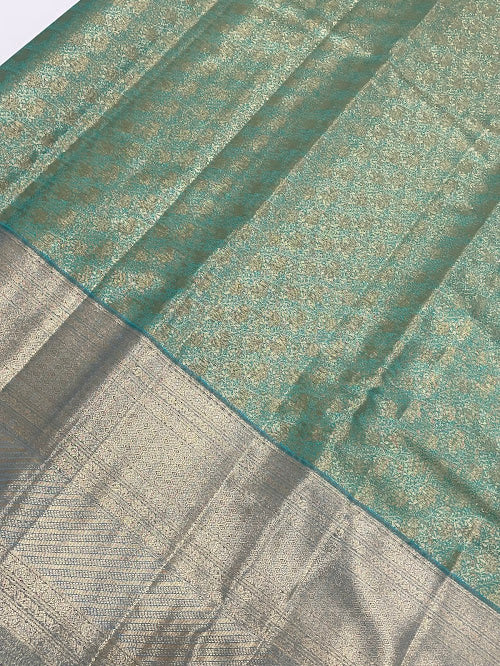 Sea Green Color Pure Kanchi Silk With Gold Zari Work Saree In Surprise