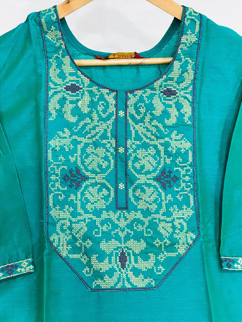 Gorgeous Teal Blue Color Rayon Kurti For Women Near Me